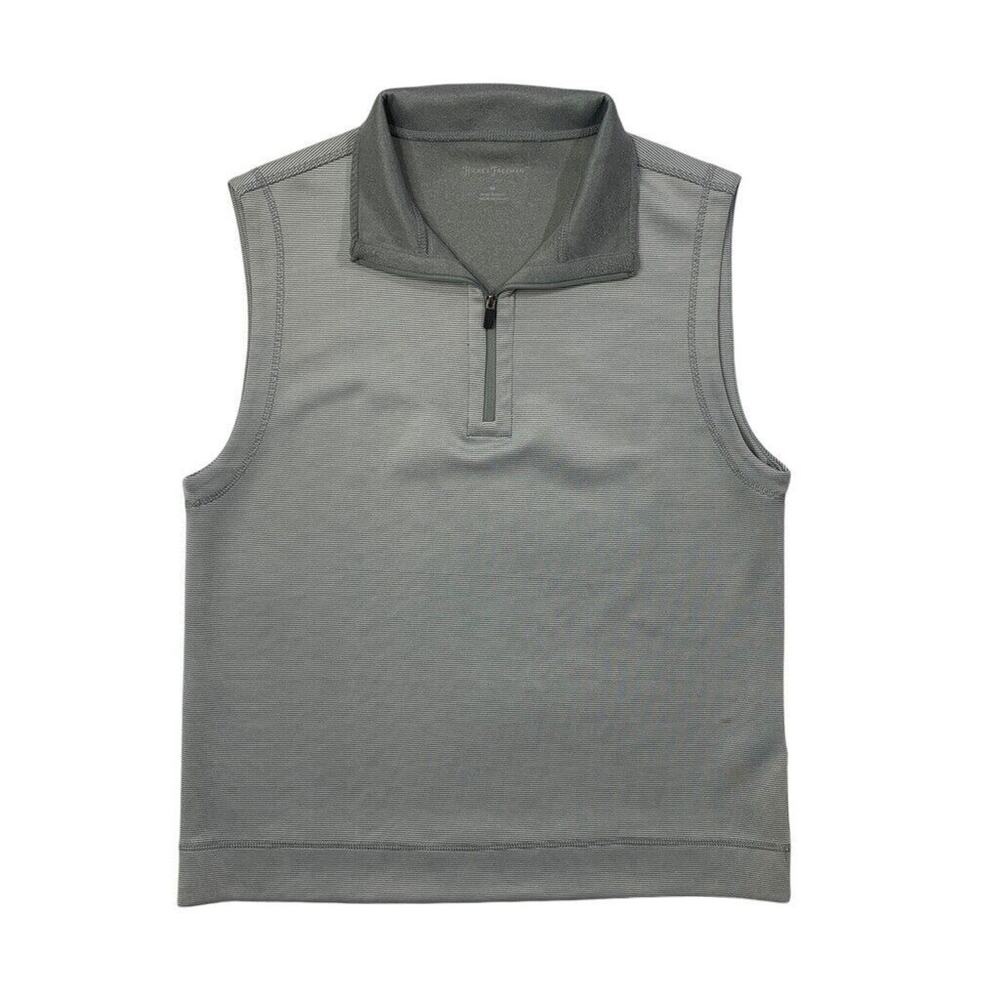 Hickey Freeman Vest Mens M Medium Gray White 1/4 Zip Golf Pinstripe Sleeveless‎